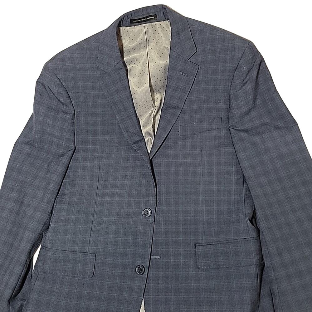 Plaid Sport Coat Perry Ellis Portfolio Men's Size 40R Blue Slim Fit Suit Jacket